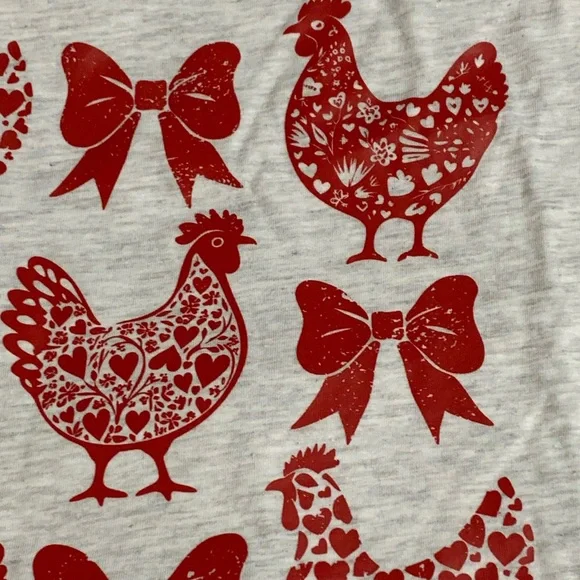Coquette Chicken Hen Love Red Bow Heart Graphic Tee T-shirt Cottagecore Granny - Picture 6 of 10
